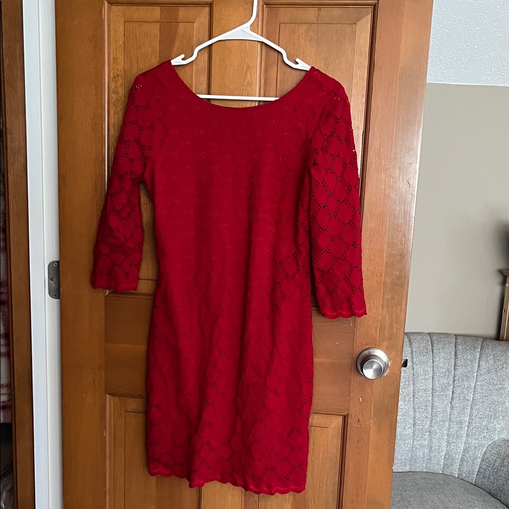 Ronni Nicole Red Lace Long Sleeve Dress